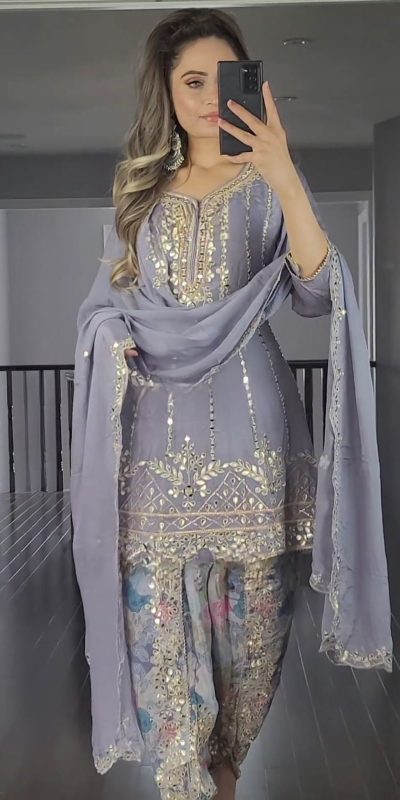 Majestic Violet Color Georgette Embroidery Sequence Salwar Suit