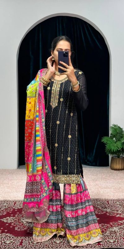 Mesmerizing Black Color Chinon Embroidery Work Salwar Suit