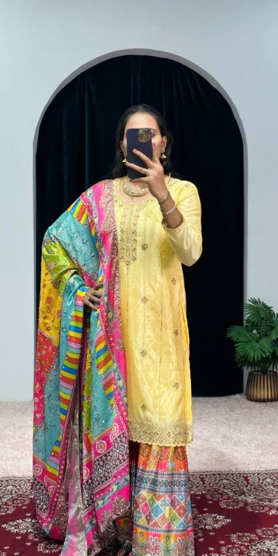 Mesmerizing Yellow Color Chinon Embroidery Work Salwar Suit