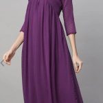 Nice Purple Color Chiffon V-Neck Gathered Midi Kurti