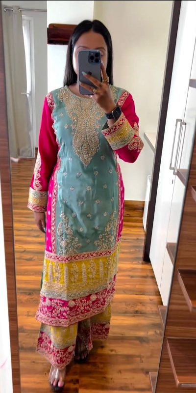 Peaceful Blue Color Chinon Silk Sequence Work Salwar Suit