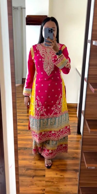 Peaceful Pink Color Chinon Silk Sequence Work Salwar Suit