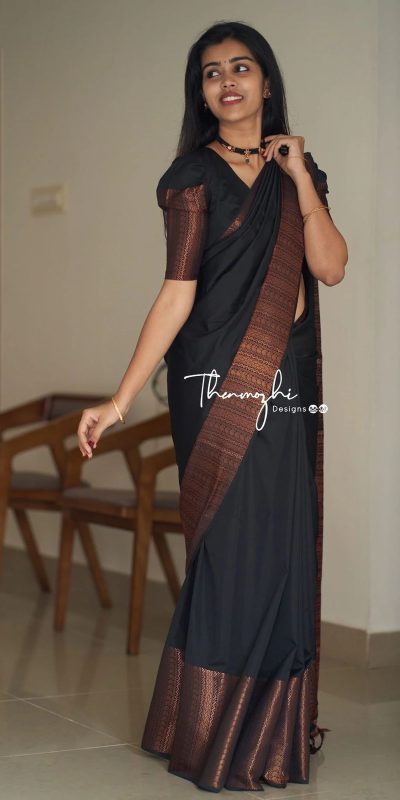 Perfect Black Color Soft Lichi Silk Jacquard All Over Saree