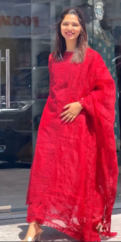 Perfect Red Color Georgette Embroidery Work Sharara Suit