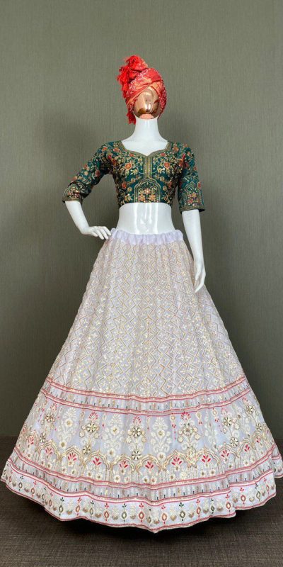 Perfect White Georgette Sequence Embroidery Lehenga Choli