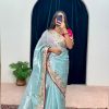 Pretty Blue Color Jimmy Choo Embroidery Sequins Saree