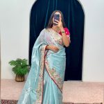 Pretty Blue Color Jimmy Choo Embroidery Sequins Saree