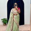 Pretty Green Color Jimmy Choo Embroidery Sequins Saree