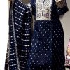 Pretty Navy Blue Color Georgette Embroidery Sequence Salwar Suit