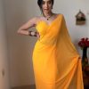 Pretty Yellow Color Soft Georgette Silk Design All Over Work Saree