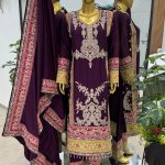 Special Purple Color Chinnon Silk Embroidery Work Salwar Suit
