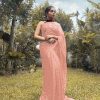 Stylish Light Orange Color Georgette Fancy Sequence Work Saree