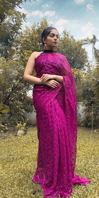 Stylish Pink Color Georgette Fancy Sequence Work Saree