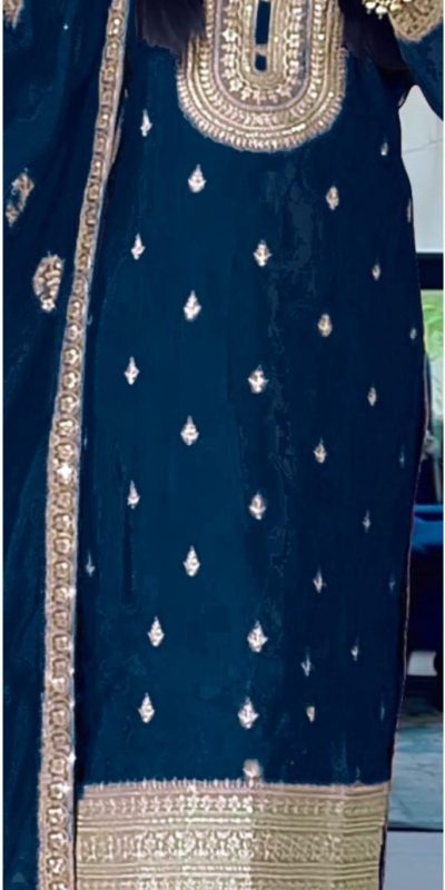 Sublime Blue Color Faux Georgette Embroidery Salwar Suit