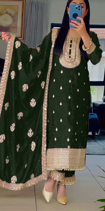 Sublime Green Color Faux Georgette Embroidery Salwar Suit