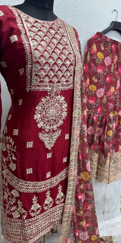 Sublime Maroon Color Heavy Chinon Silk Sequins Salwar Suit