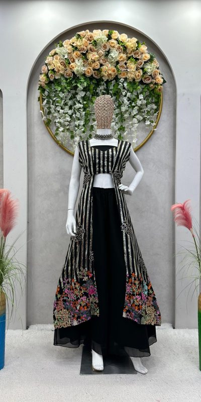 Superb Black Color Georgette Thread Sequence Salwar Suit