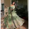 Superb Pista Green Color Chinnon Embroidery Sequence Gown
