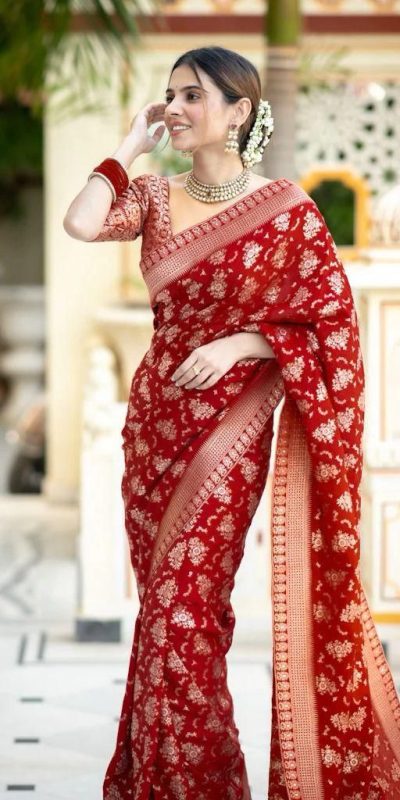 KP 5079 Red Color Soft Lichi Silk Jacquard On All Over Saree Casual, Party Wear, Wedding, Events Etc. Expected Delivery 4-6 Working Days @1449/- | Designer Sarees, Sarees, Bollywood Sarees, Creative Sarees, Embroidered Sarees, Ethnic Saree, Modern Digital sarees, Party Wear Sarees