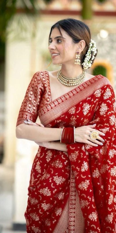 KP 5079 Red Color Soft Lichi Silk Jacquard On All Over Saree Casual, Party Wear, Wedding, Events Etc. Expected Delivery 4-6 Working Days @1449/- | Designer Sarees, Sarees, Bollywood Sarees, Creative Sarees, Embroidered Sarees, Ethnic Saree, Modern Digital sarees, Party Wear Sarees