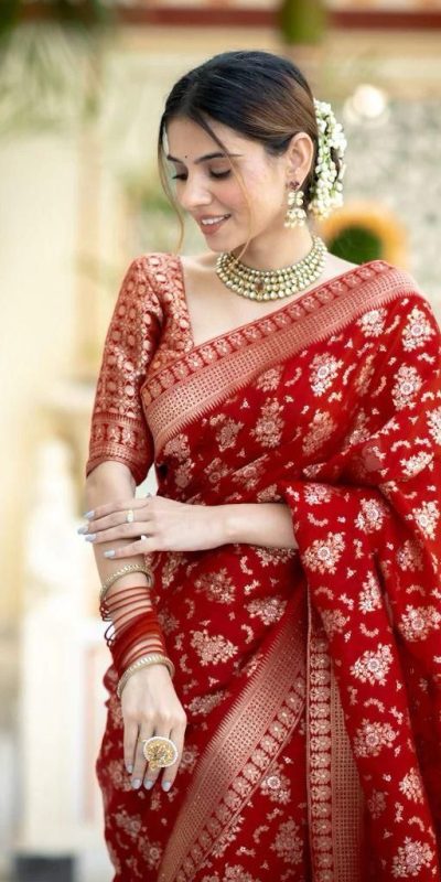 KP 5079 Red Color Soft Lichi Silk Jacquard On All Over Saree Casual, Party Wear, Wedding, Events Etc. Expected Delivery 4-6 Working Days @1449/- | Designer Sarees, Sarees, Bollywood Sarees, Creative Sarees, Embroidered Sarees, Ethnic Saree, Modern Digital sarees, Party Wear Sarees