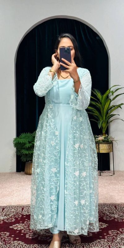 Aglow Blue Color Georgette Embroidery Sequence Gown