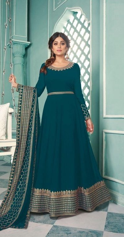 Aglow Blue Color Georgette Embroidery Sequence Sharara Suit