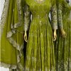 Aglow Green Color Chinnon Silk Embroidery Sequence Gown