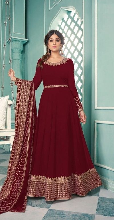 Aglow Maroon Color Georgette Embroidery Sequence Sharara Suit