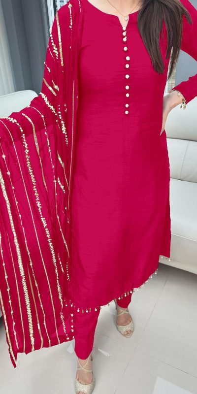 Aglow Pink Color Chinnon Silk Embroidery Coding Dori Salwar Suit