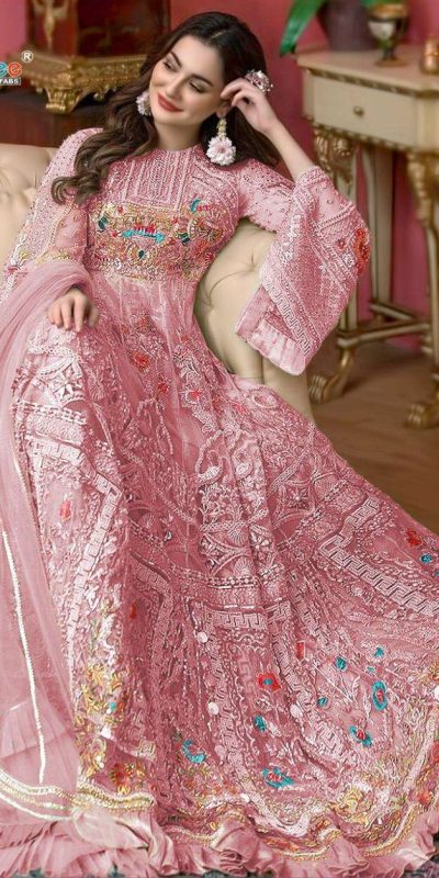 Aglow Pink Color Heavy Net Sequence Embroidery Sharara Suit