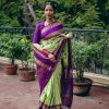Aglow Pista Green Soft Lichi Silk Ordinary Design Pallu Saree