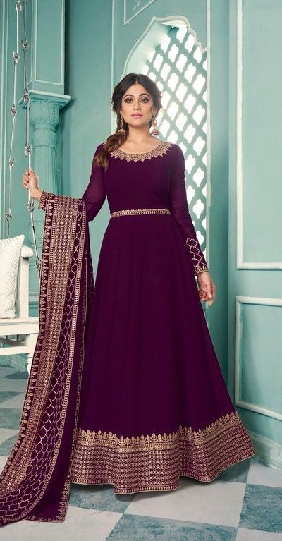 Aglow Purple Color Georgette Embroidery Sequence Sharara Suit