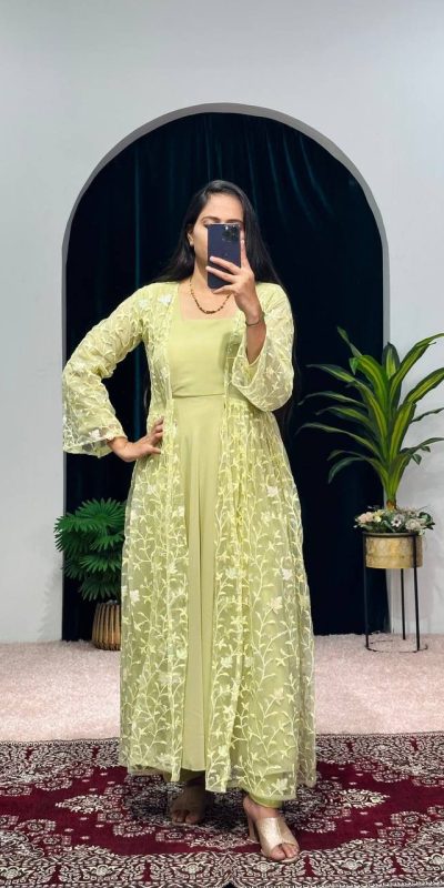 Aglow Yellow Color Georgette Embroidery Sequence Gown
