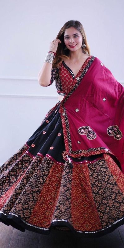 Artful Black Color Rayon Printed Silk Work Lehenga Choli