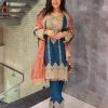 Artful Blue Color Chinon Silk Embroidery Sequence Sharara Suit