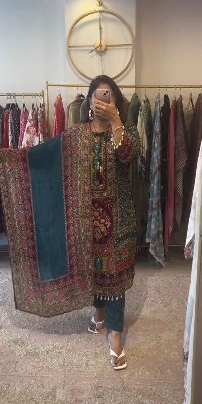 Artful Blue Georgette Digital Printed Mirror Handwork Salwar Suit