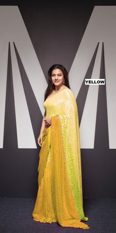 Artful Off Yellow Padding Georgette Double Run Sequins Saree