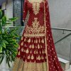 Captivating Red Color Chinnon Silk Embroidery Lehenga Choli