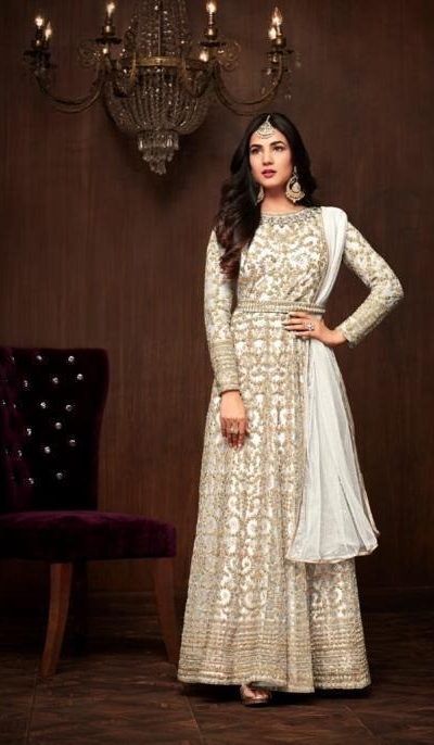 Charm White Color Vaishnavi Net Embroidery Sharara Suit
