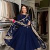 Classic Navy Blue Color Chinon Silk Embroidery Sequence Gown