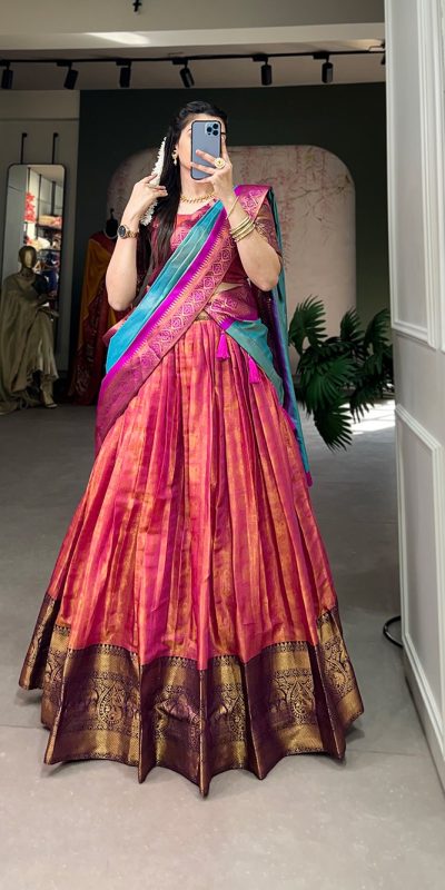 Classic Pink Color Kanjivaram Zari Weaving Work Lehenga Choli