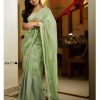 Classic Pista Color Silver Tissue Silk Embroidery Sequence Saree
