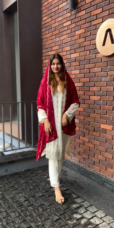 Classic White Color Georgette Embroidery Work Sharara Suit