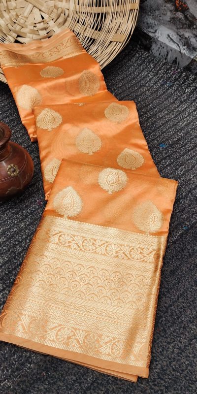Dazzling Orange Color Organza Silk Beautiful Gold Zari Saree