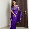 Dazzling Violet Color Pure Soft Organza Embroidery Zari Saree
