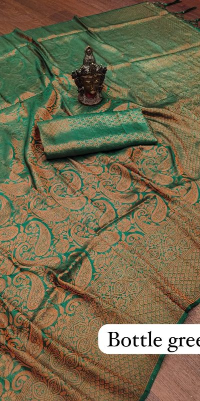 Elegant Bottle Green Color Soft Silk Beautiful Pallu All Over Saree