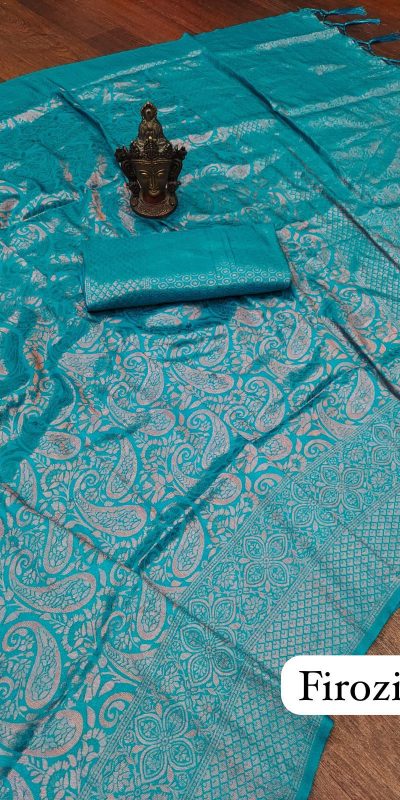 Elegant Firozi Color Soft Silk Beautiful Rich Pallu All Over Saree