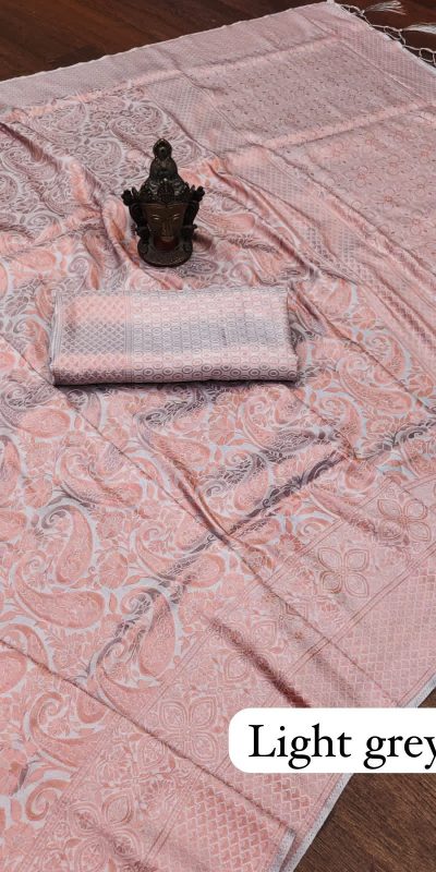 Elegant Light Grey Soft Silk Beautiful Rich Pallu All Over Saree