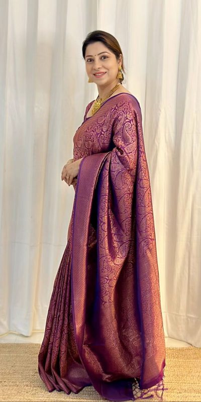 Elegant Purple Color Soft Silk Beautiful Rich Pallu All Over Saree